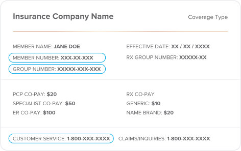 Example of insurance coverage card